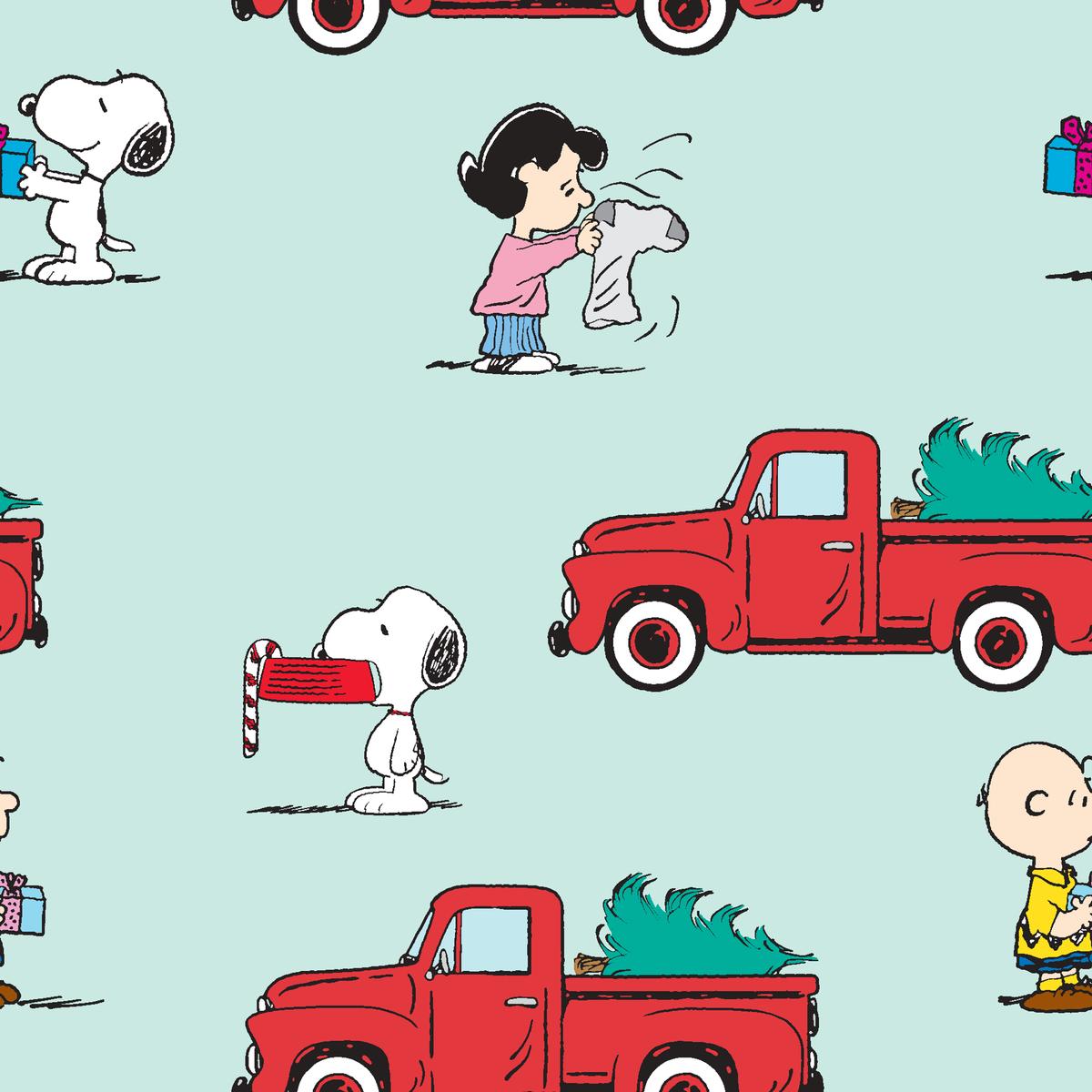 Peanuts Christmas Red Truck Character Scenes Fabric