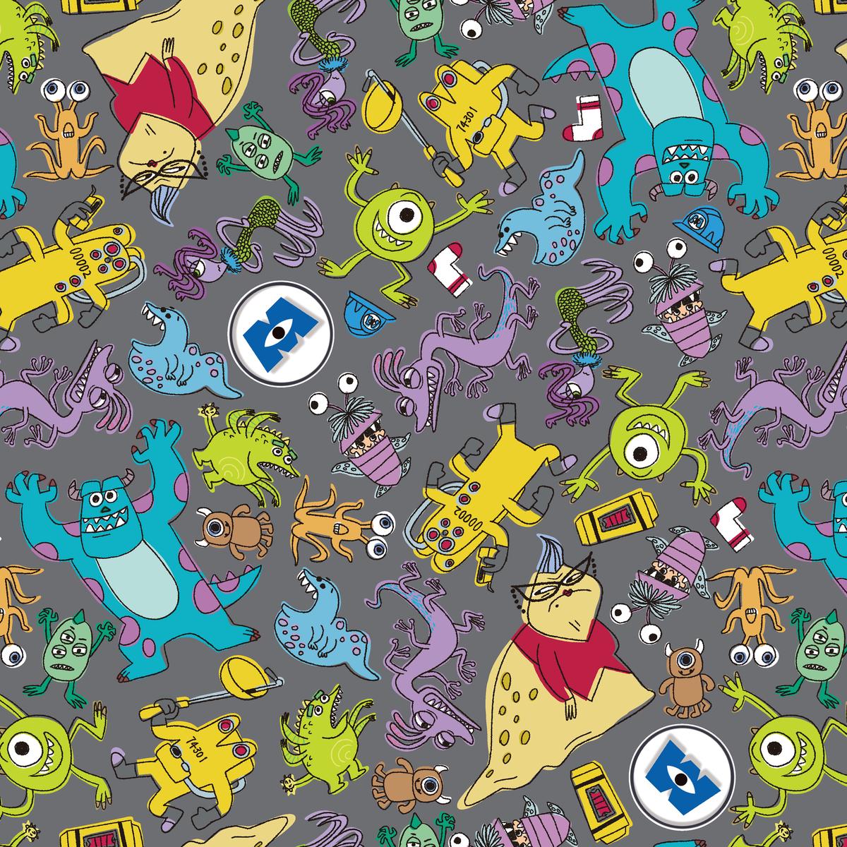 Disney and Pixar's Monsters, Inc. Gray Character Assortment Fabric