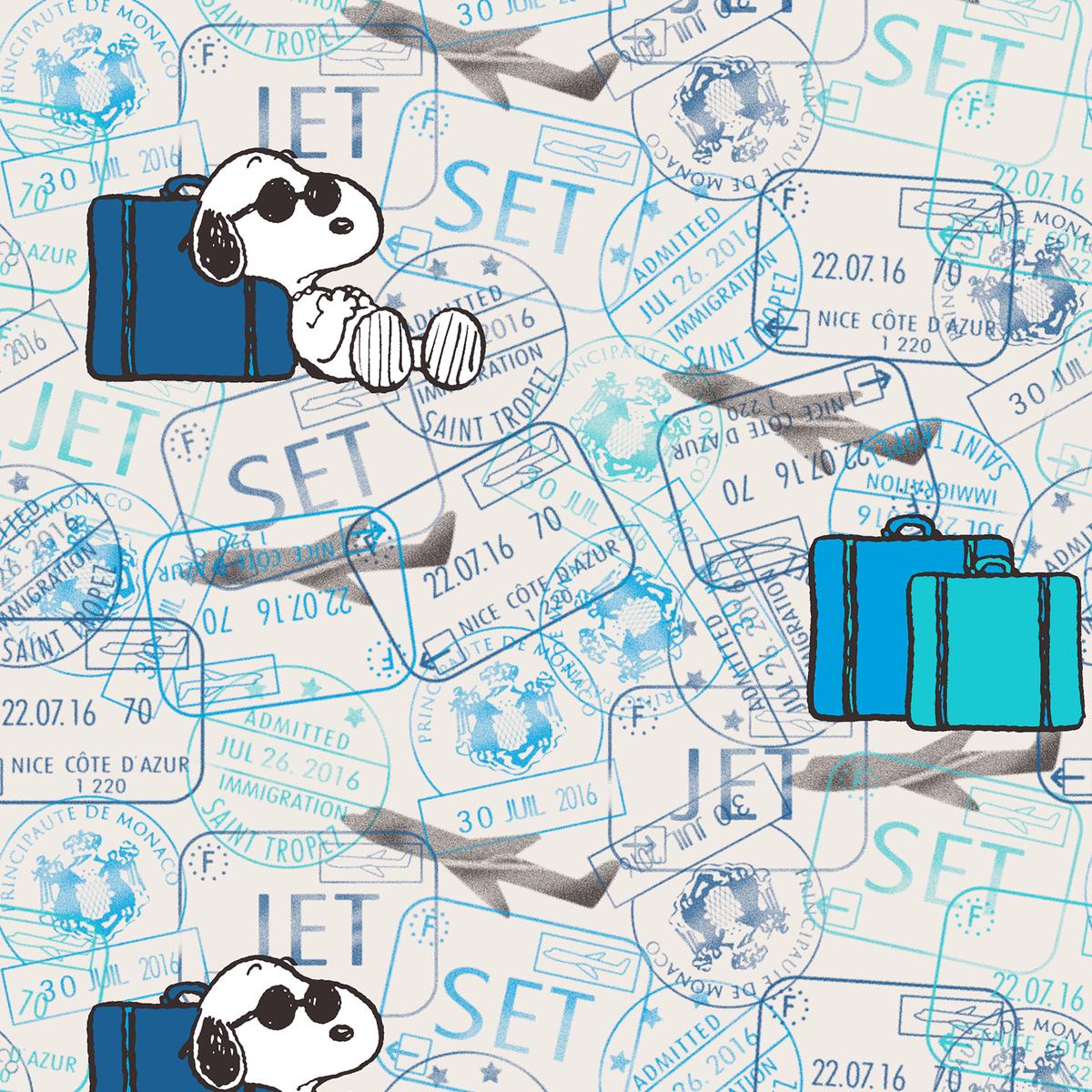 Peanuts Snoopy Travel Passport Stamp Fabric