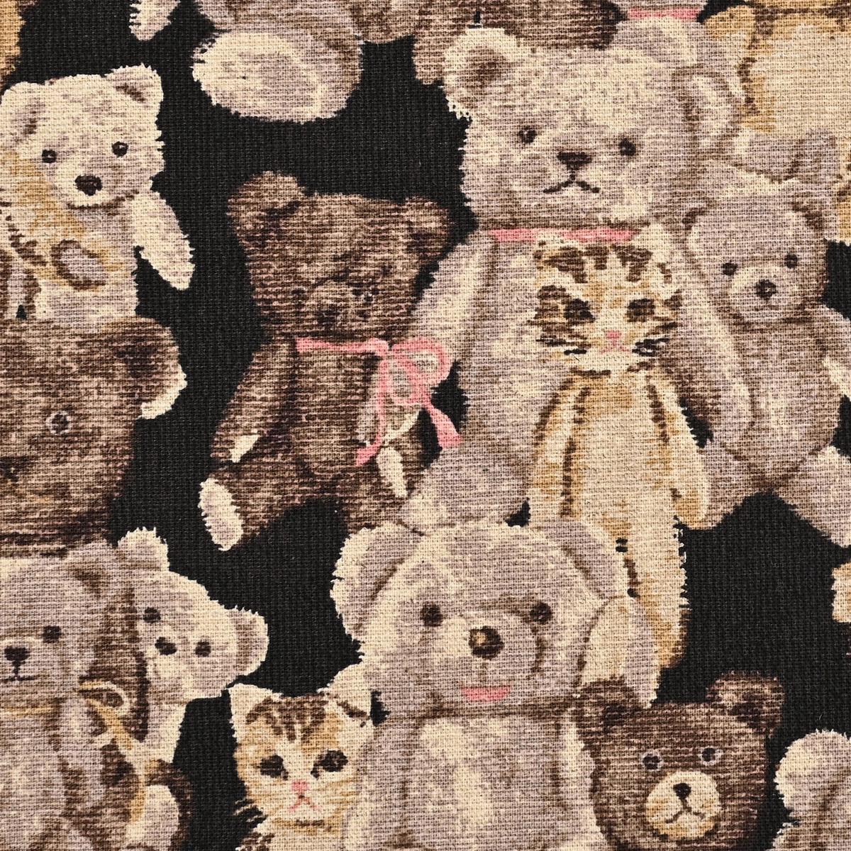 Teddy Bear Brushed Cotton Linen Canvas - Black YGA-86010-1