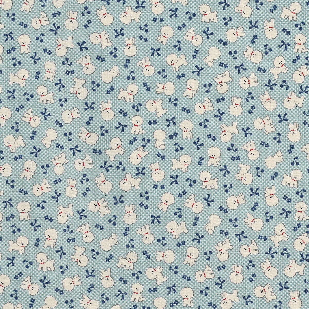 Chibi-pri Bichon Frise Cotton Sheeting - Sax Blue YKA-31040-1