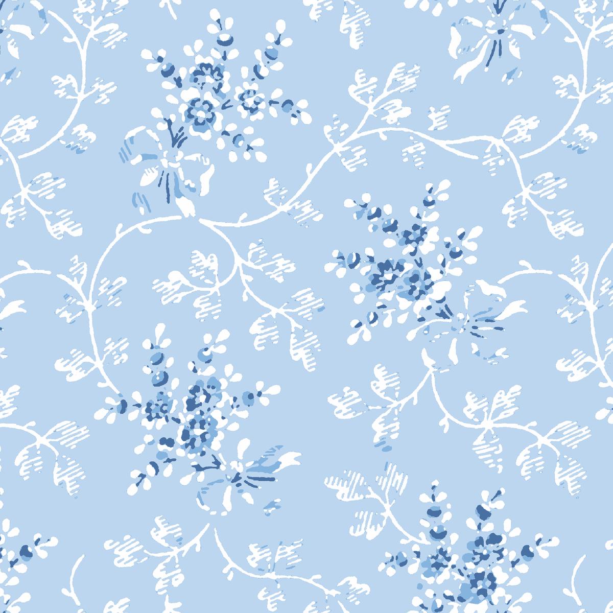 Chinoiserie Garden on Blue Fabric