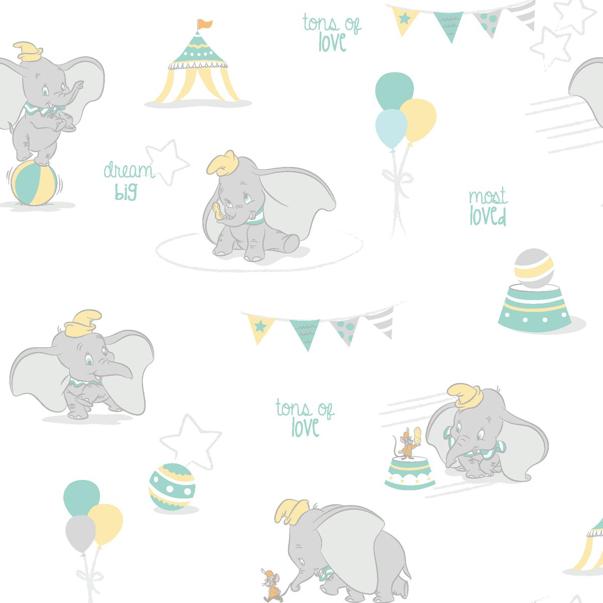 Disney Dumbo Circus Baby Pattern in Mint Fabric
