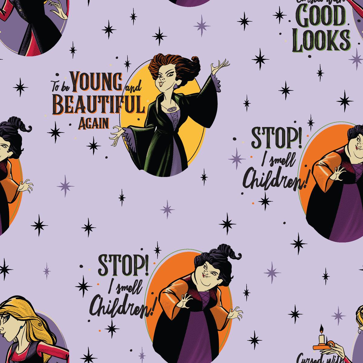Disney Hocus Pocus Sparkles & Sisters Fabric