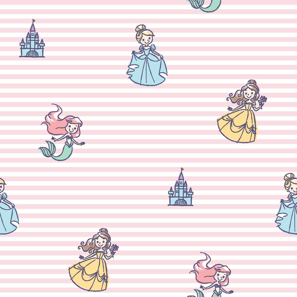 Disney Princess on Pink Stripes Fabric