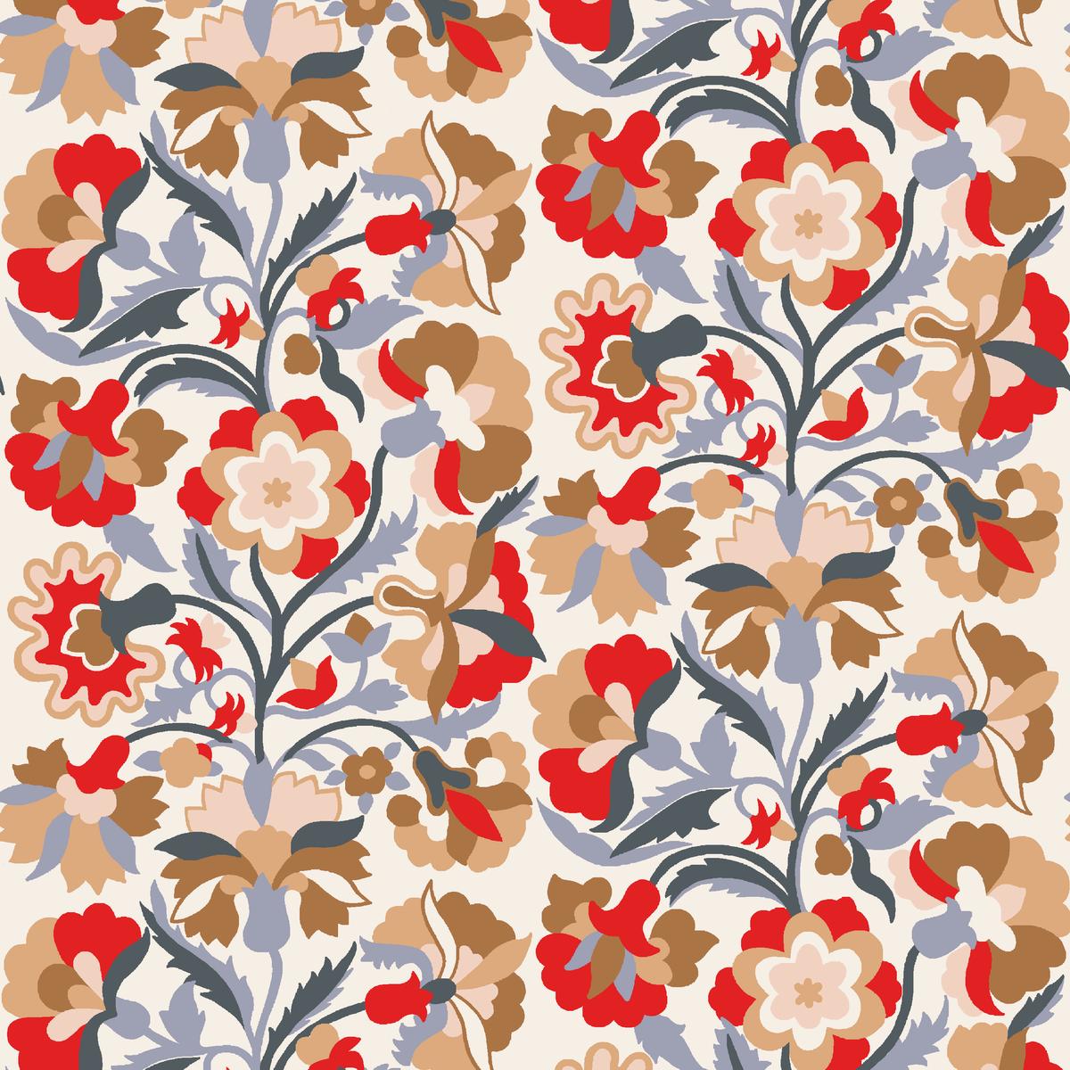 Festive Flora on Cream & Red Fabric