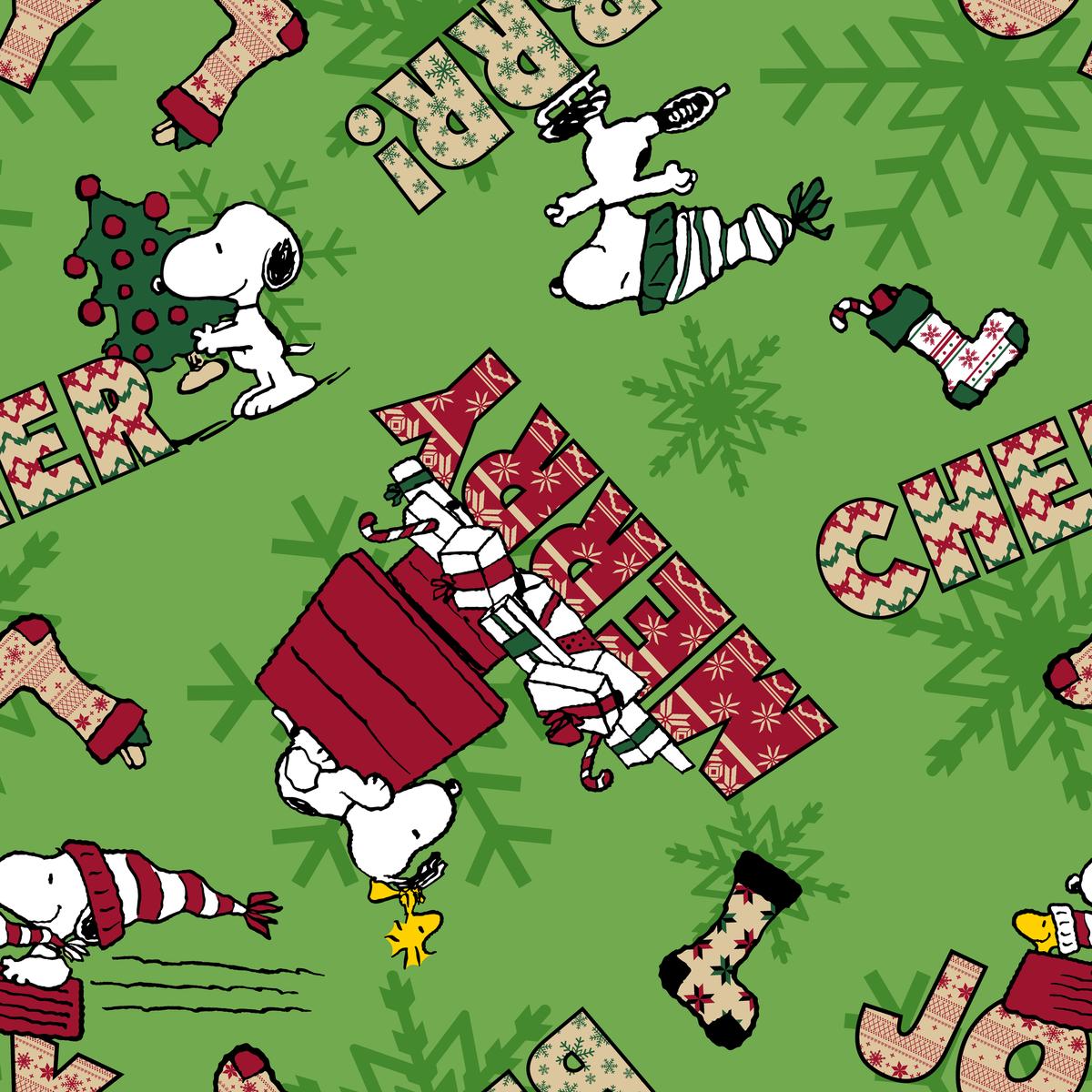 Peanuts Snoopy and Woodstock Christmas Festivites Fabric