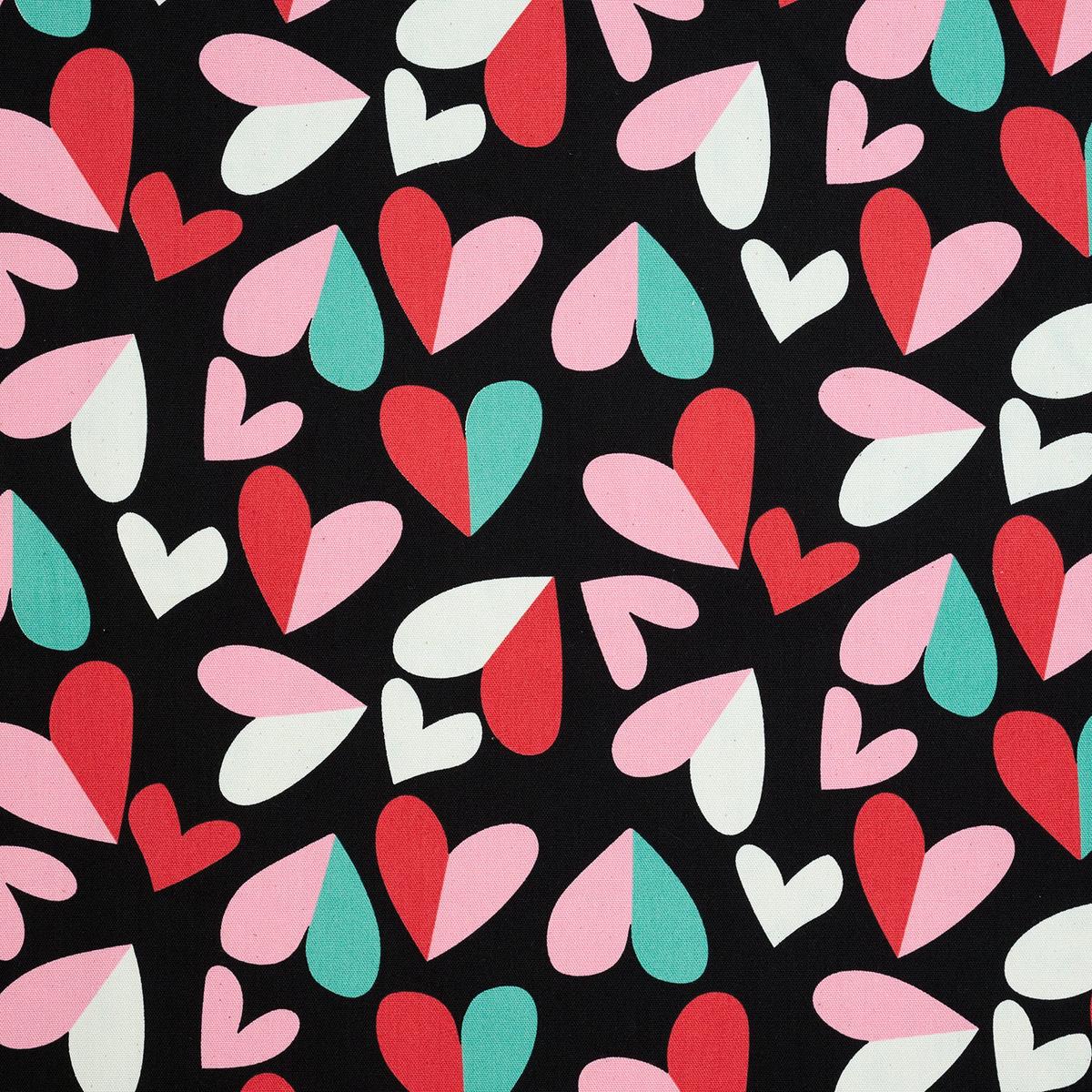 Retro Charm Heart Cotton Oxford - Black YKA-36010-3