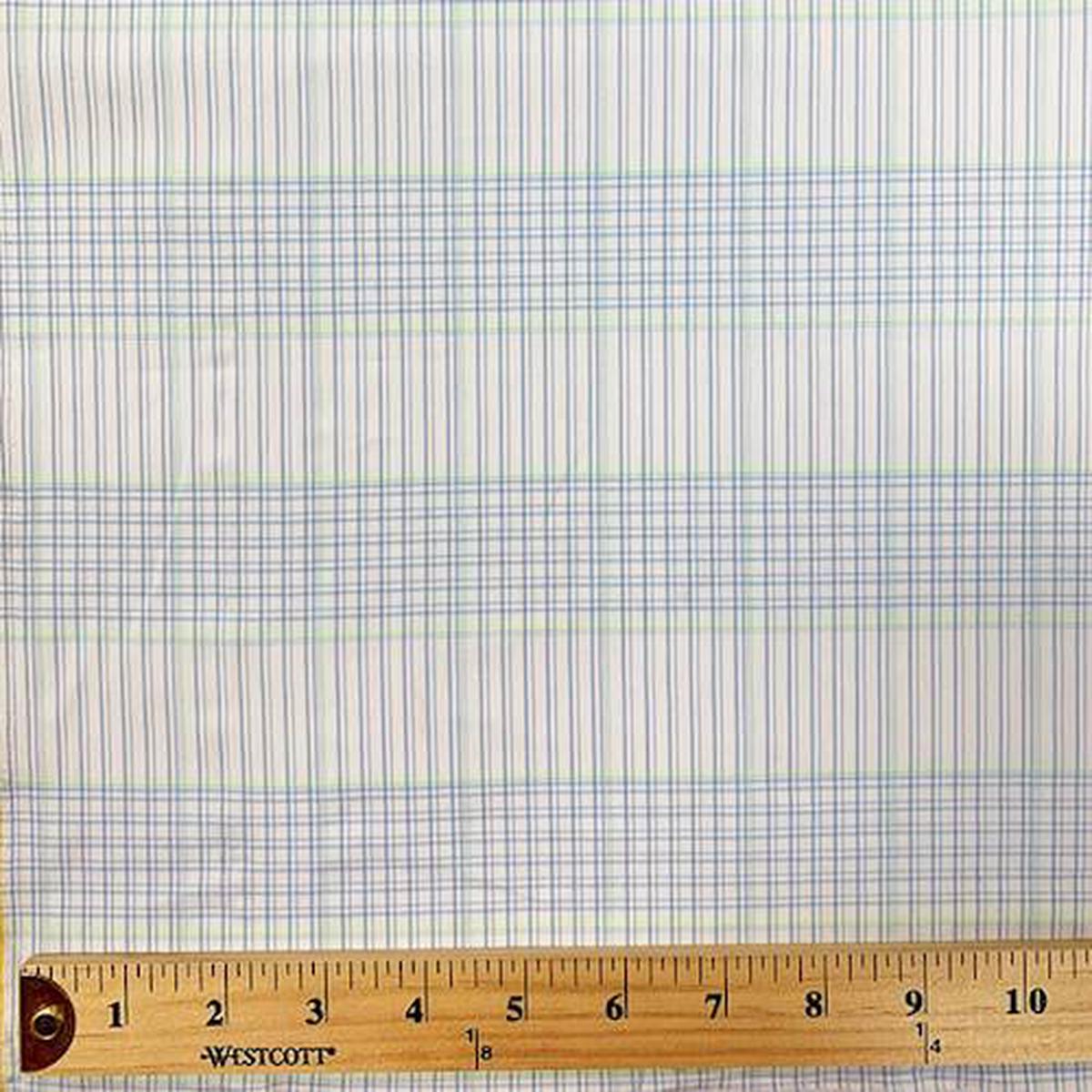 1 1/2 YD PC-White/Blue/Lime Plaid Cotton Shirting Fabric