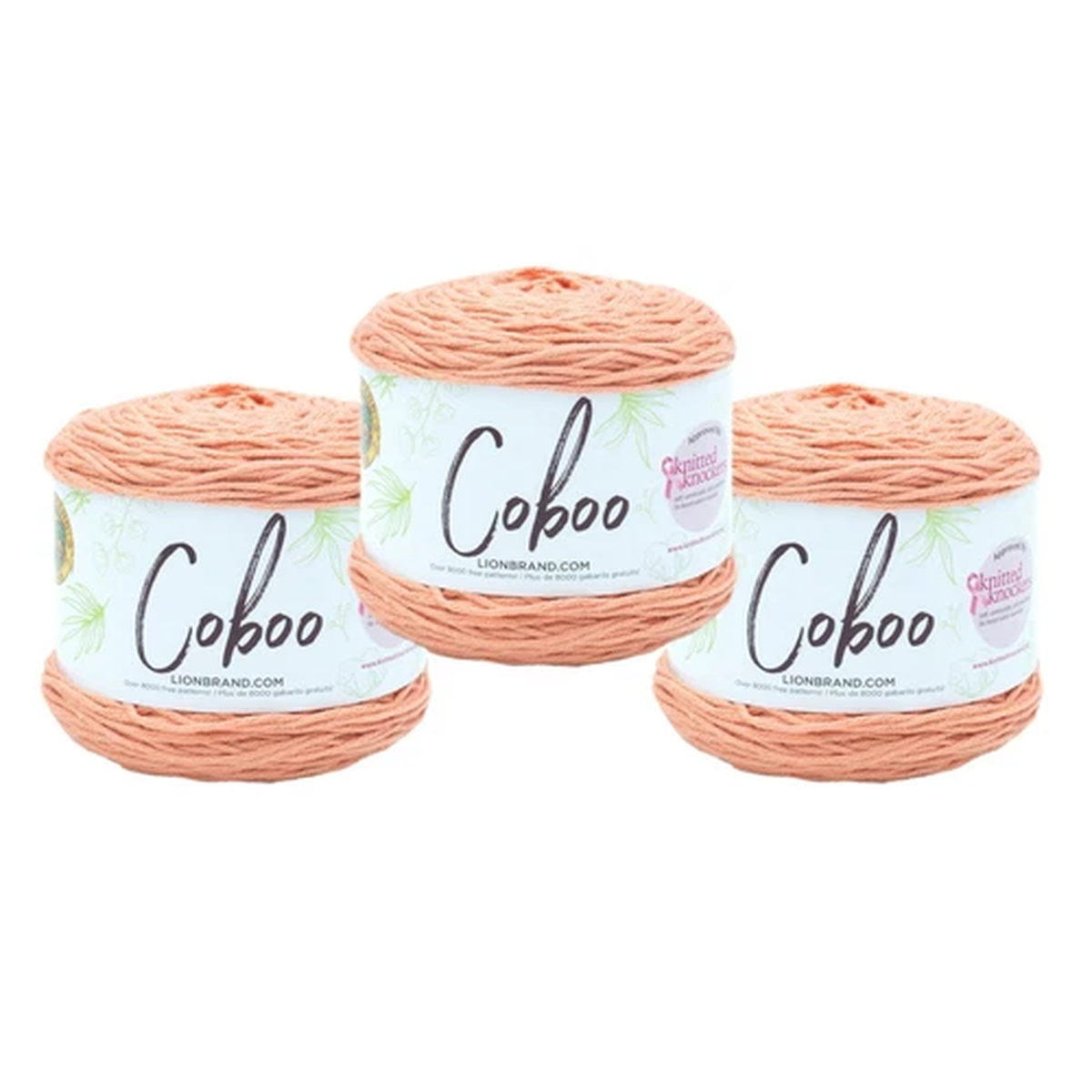 (3 Pack) Lion Brand Yarn 835-184A Coboo DK Yarn, Peach