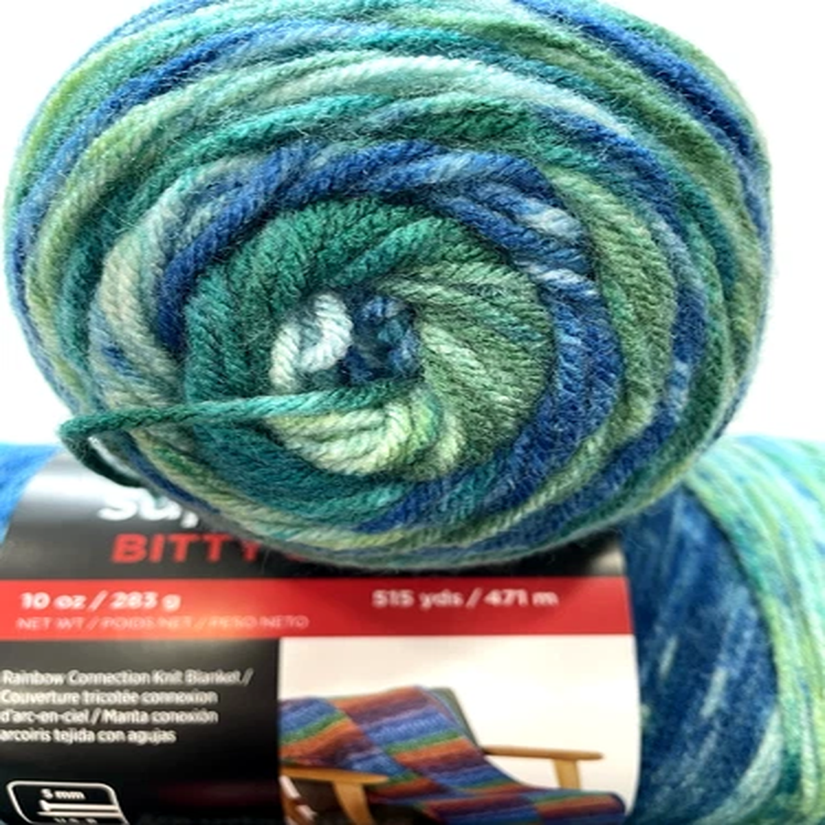 (1 SKEIN) Red Heart BITTY STRIPE YARN “SEAWEED* 10oz #4 Med. 283g/515yds Acrylic