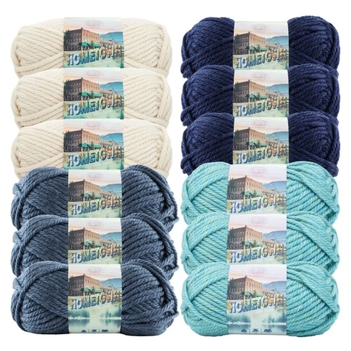 (12 Pack) Lion Brand Yarn 135-007 Hometown Bulky Yarn, Coastal Calm Pack