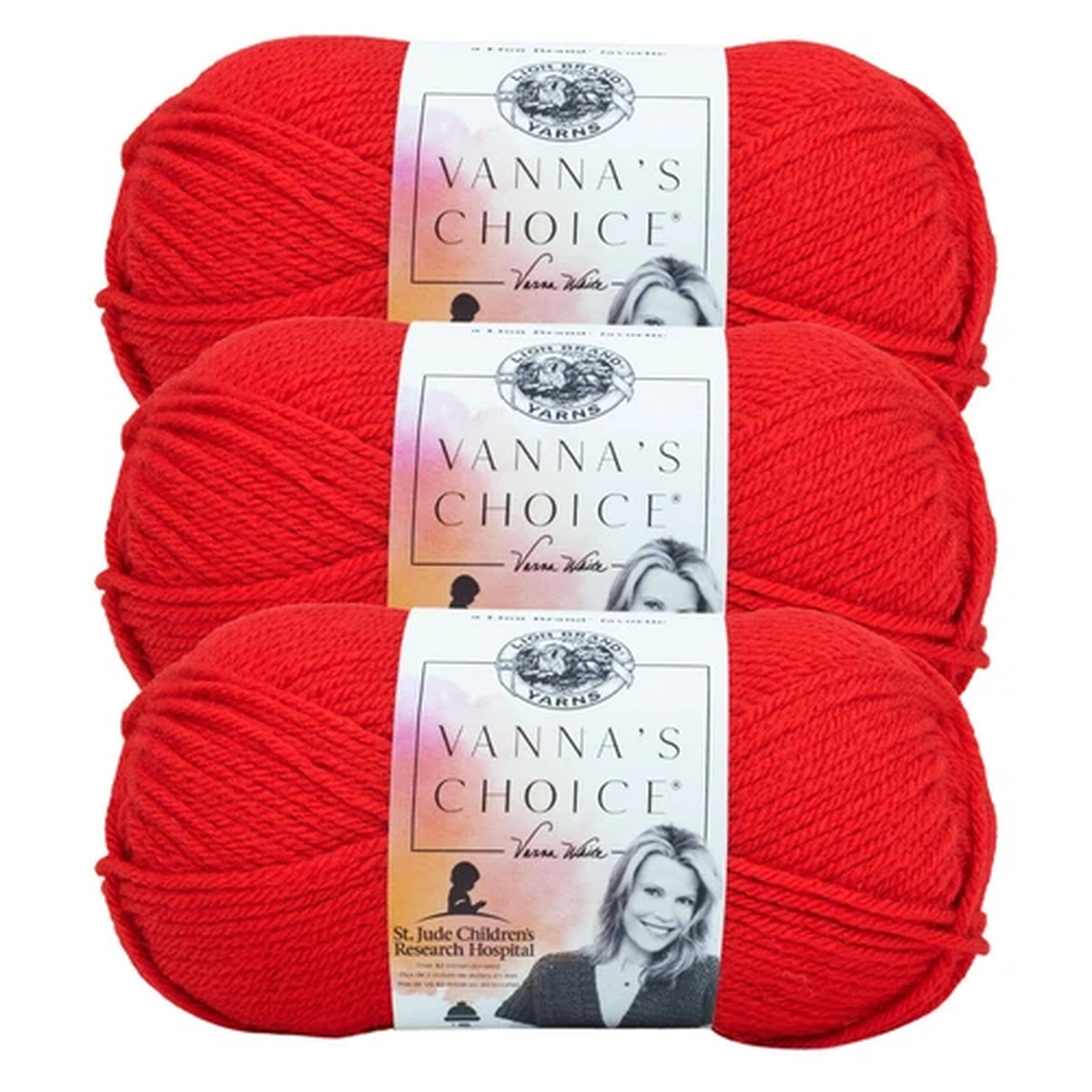 (3 Pack) Lion Brand Yarn 860-113 Vanna’s Choice Yarn, Scarlet