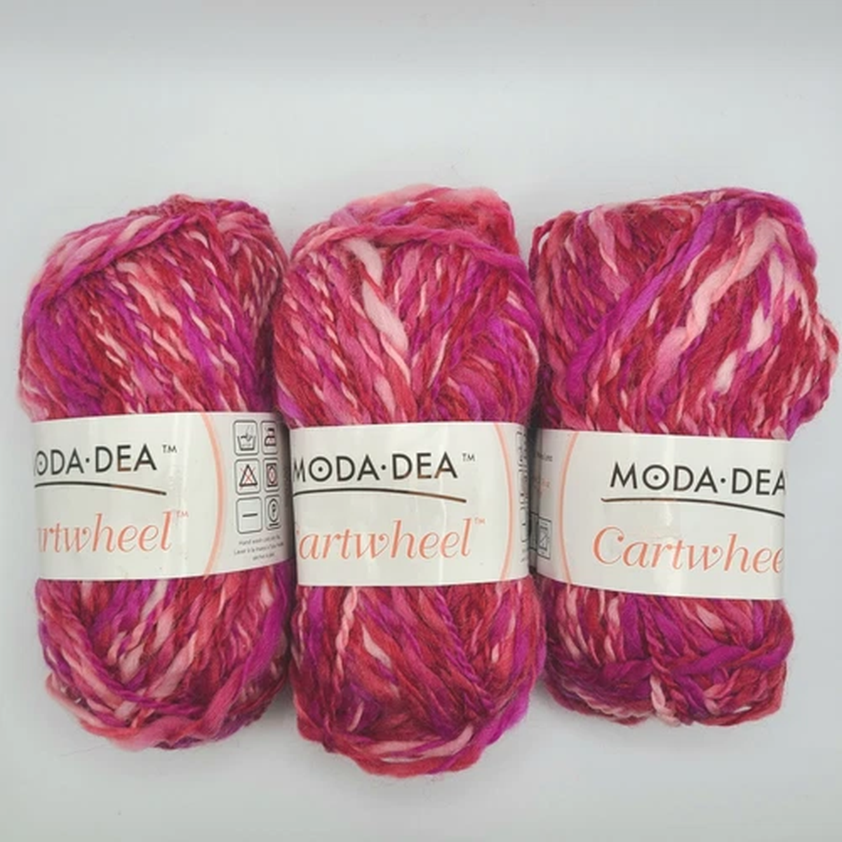 (Lot Of 3) Moda Dea Cartwheel RASPBERRIES 9745 Pink Twisted 100% Wool Yarn Italy