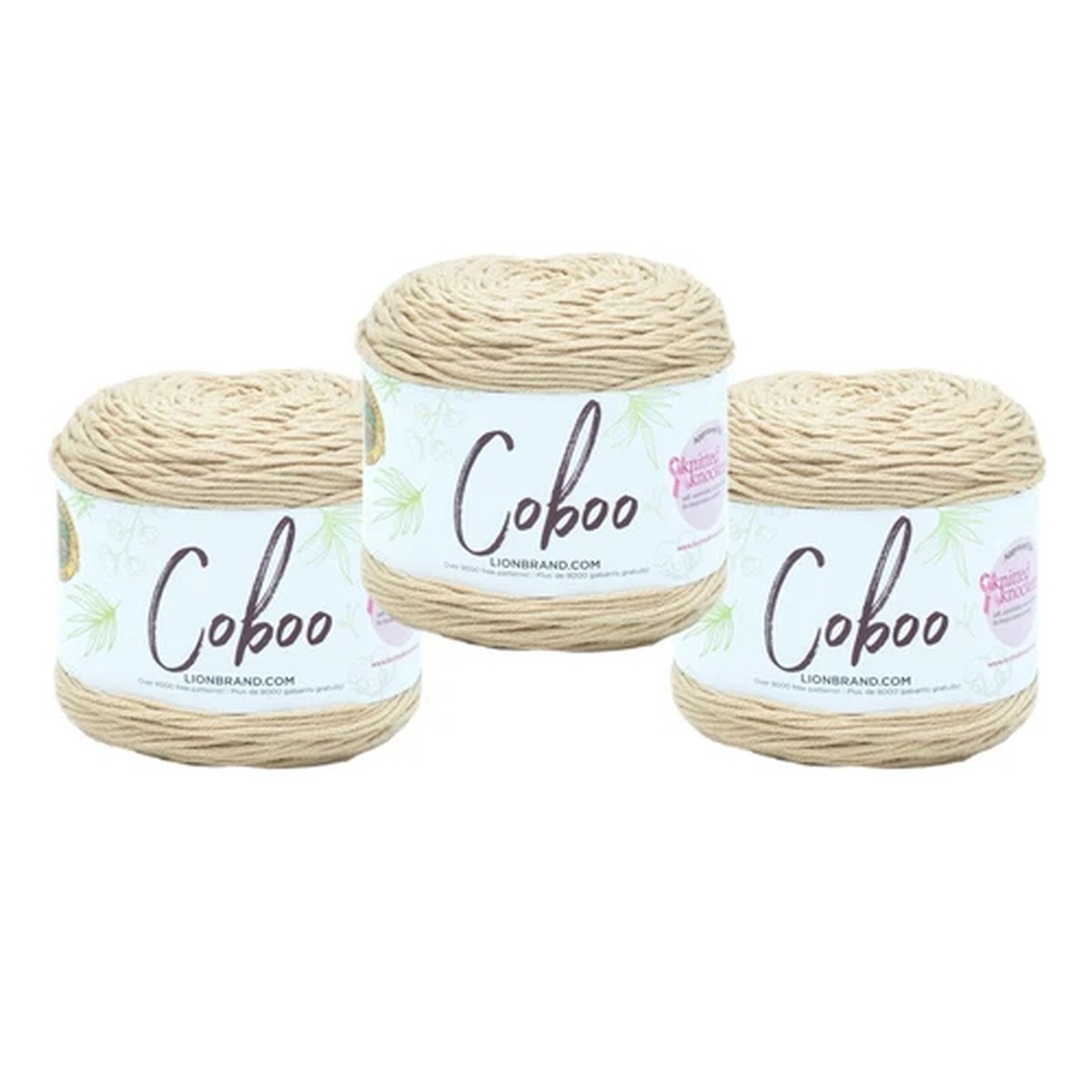 (3 Pack) Lion Brand Yarn 835-122M Coboo DK Yarn, Beige
