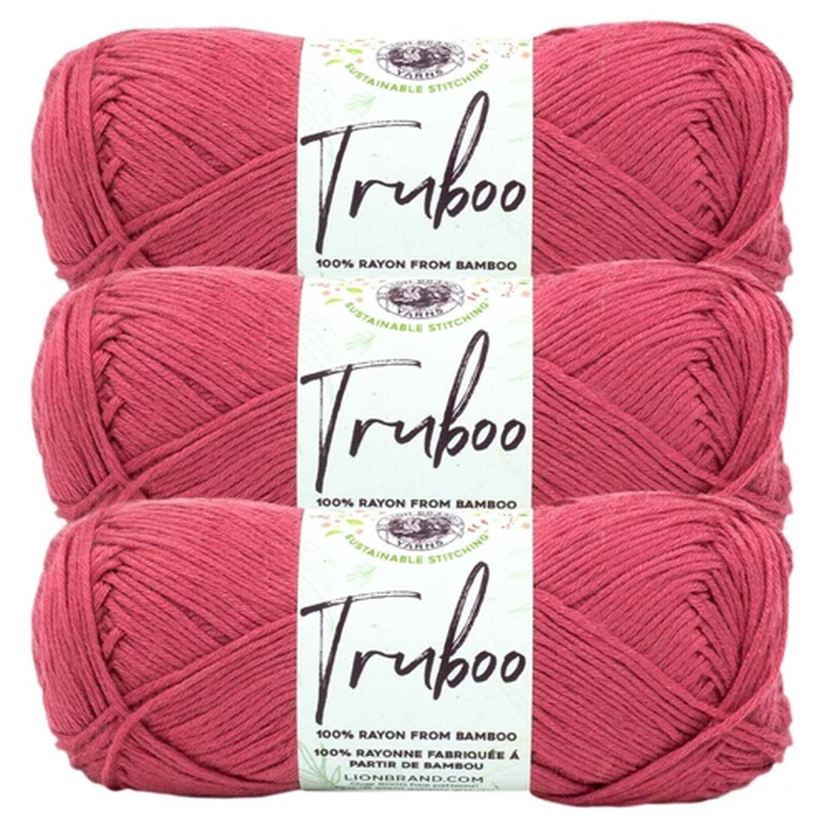 (3 Pack) Lion Brand Yarn 837-139C Truboo Yarn, Rose