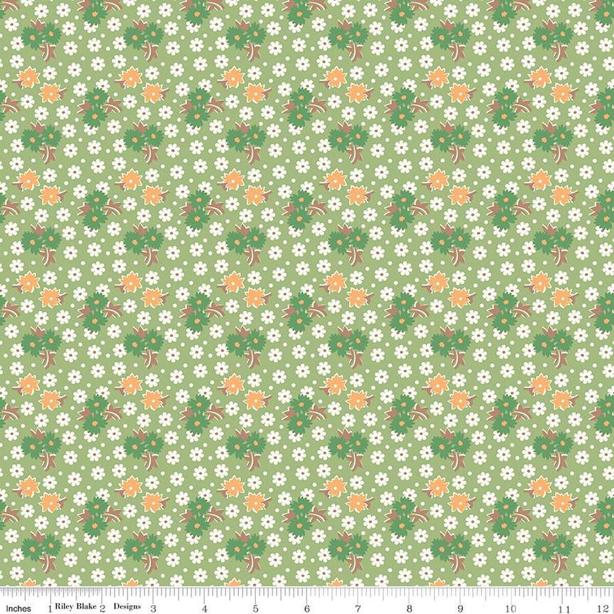 Home Town Sorenson C13586 Lettuce - Riley Blake Designs - Floral Flowers - Lori Holt - Quilting Cotton Fabric