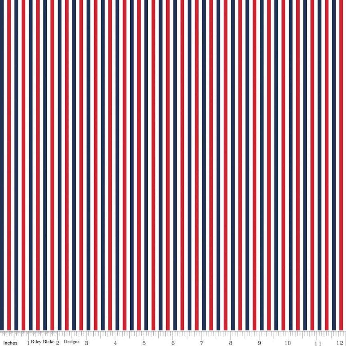 1/8″ Stripe Patriotic – Riley Blake Designs – One Eighth Inch Red Blue White Stripes – Quilting Cotton Fabric