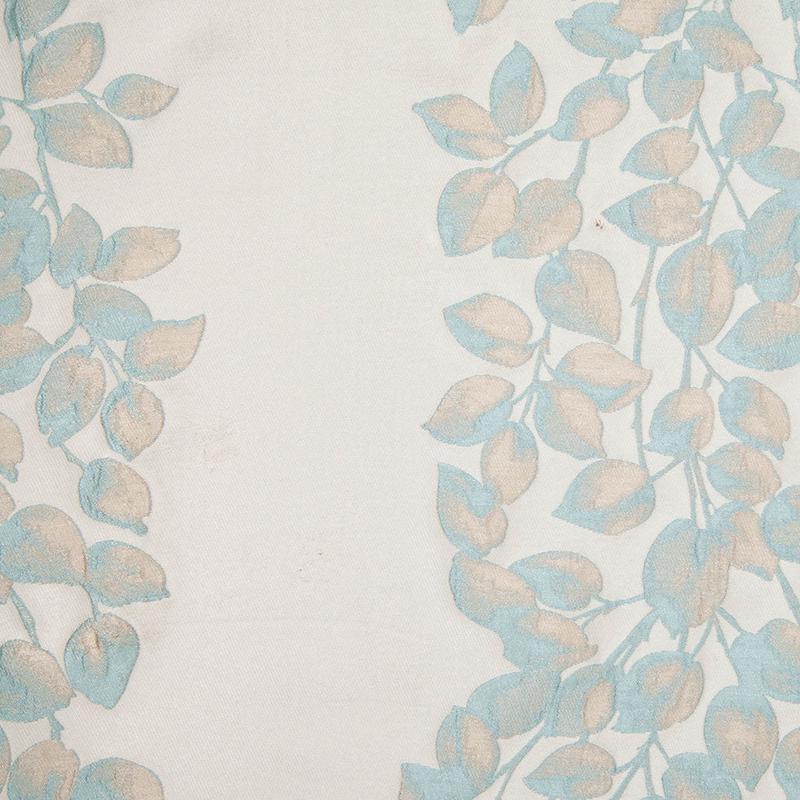 Ivory and Aqua Columns of Leaves Brocade