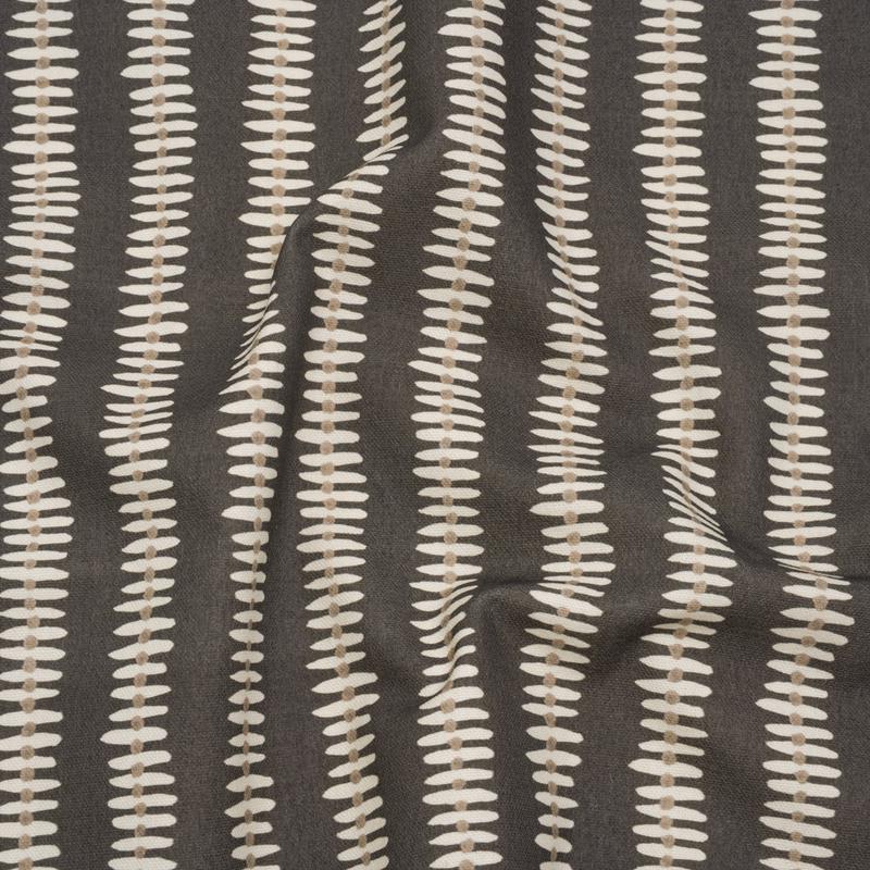 Cotton and Linen Canvas Print - Charcoal Dash and Dot Stripes - British Imported