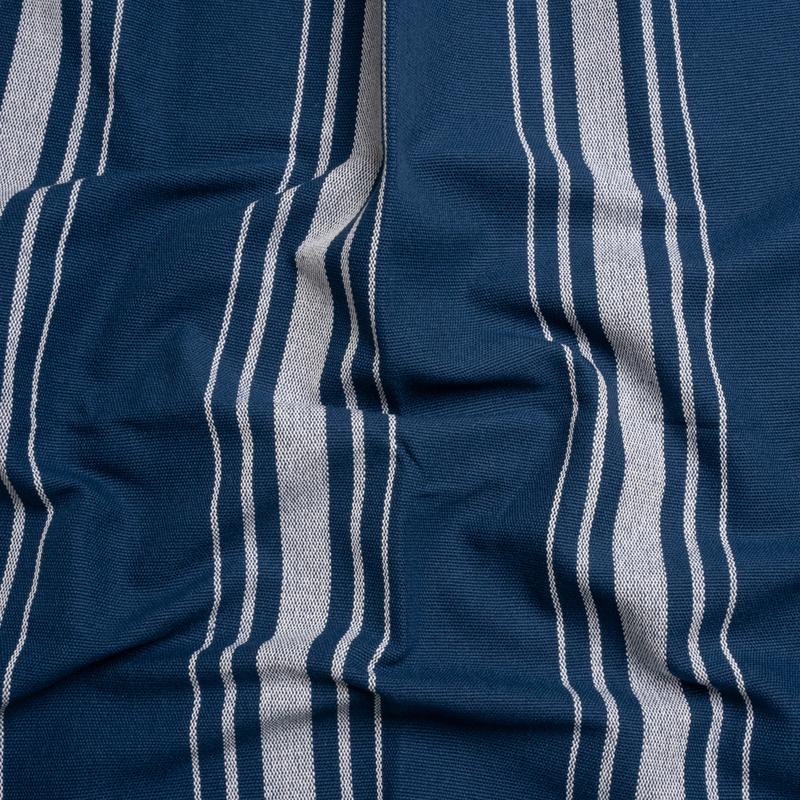 White on Navy Striped Basketweave Cotton Canvas