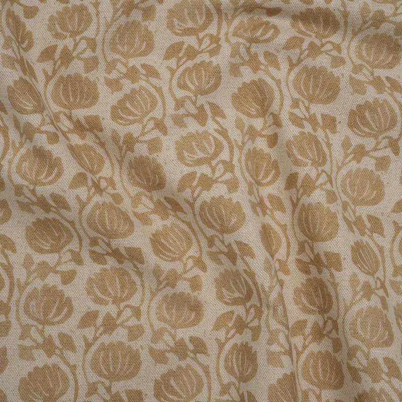 Cotton and Linen Canvas Print - Maize Block Print Florals - British Imported