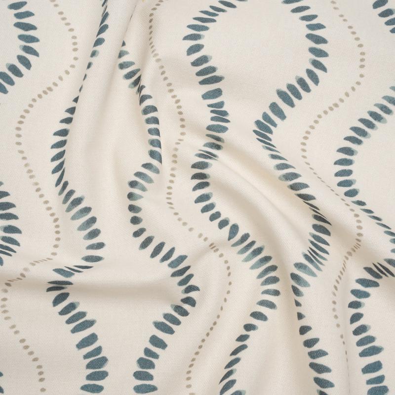 Cotton and Linen Canvas Print – Navy Waves of Petal and Dots – British Imported
