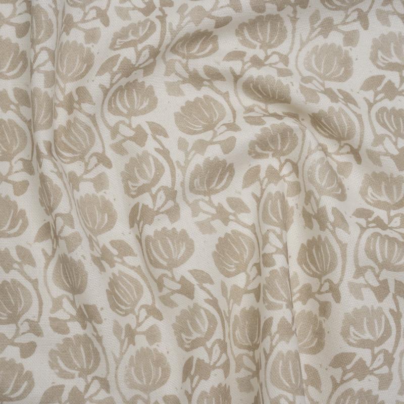 Cotton and Linen Canvas Print – Natural Block Print Florals – British Imported