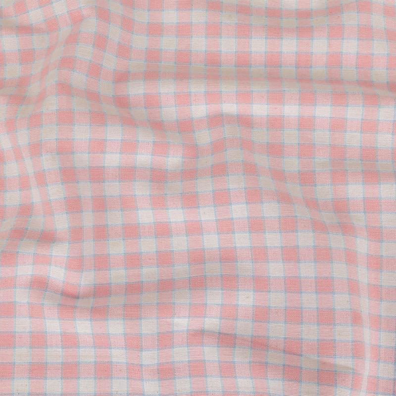 Baby Pink and Blue Checked Handwoven Cotton