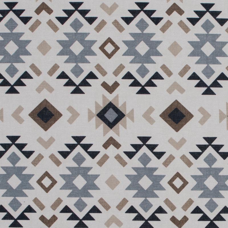 Beige and Gray Geometric Printed Brushed Canvas