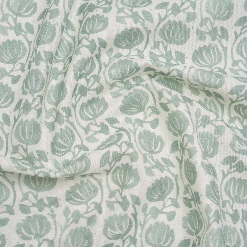 Cotton and Linen Canvas Print – Seafoam Block Print Florals – British Imported