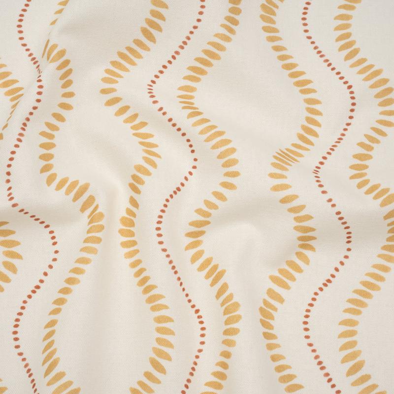 Cotton and Linen Canvas Print – Ochre Waves of Petal and Dots – British Imported