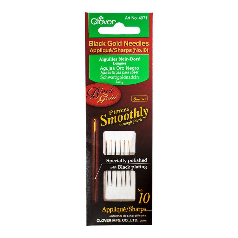 Clover Black Gold Applique/Sharp Needles – Size 10 – 6 ct