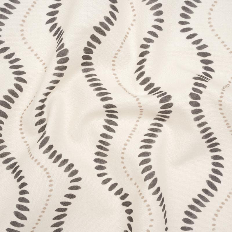 Cotton and Linen Canvas Print – Charcoal Waves of Petal and Dots – British Imported